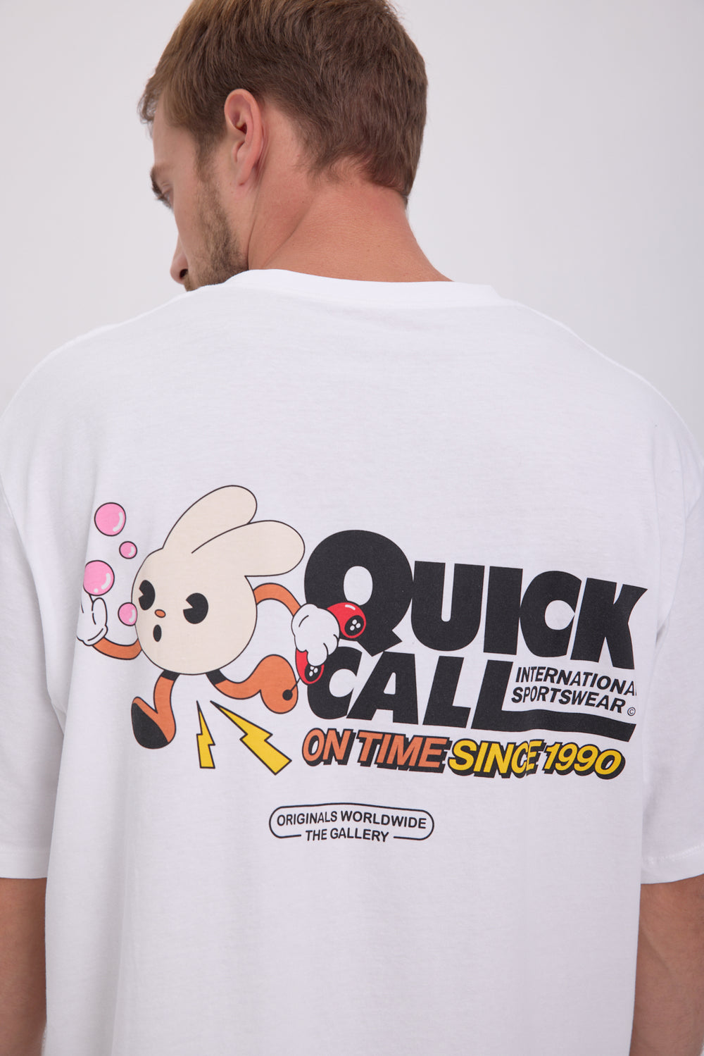 POLERA SALON - Bright White Print:RUNNING RABBIT