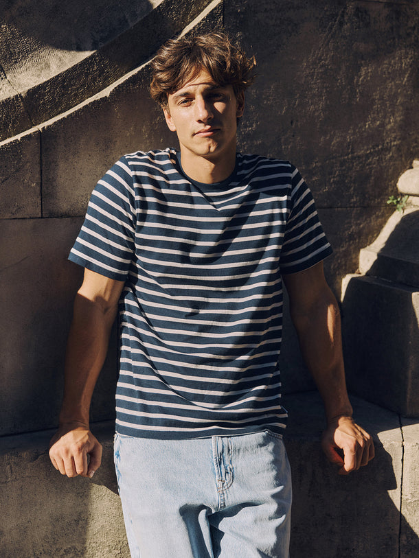 Product POLERA BÁSICA REGULAR MANGA CORTA ORGANIC - Navy Blazer Stripes:CLOUD DANCER - Image 2