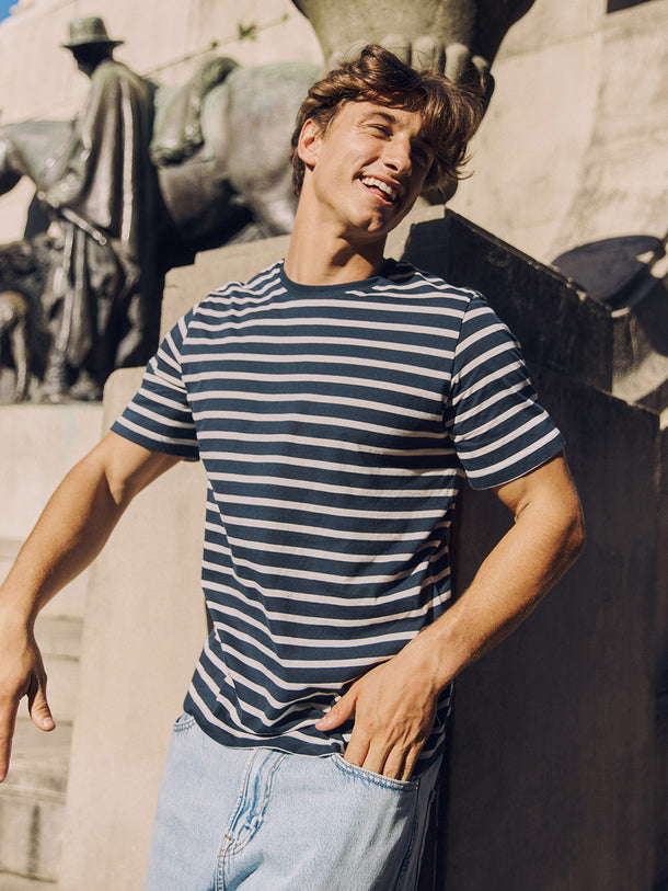 Product POLERA BÁSICA REGULAR MANGA CORTA ORGANIC - Navy Blazer Stripes:CLOUD DANCER - Image 3