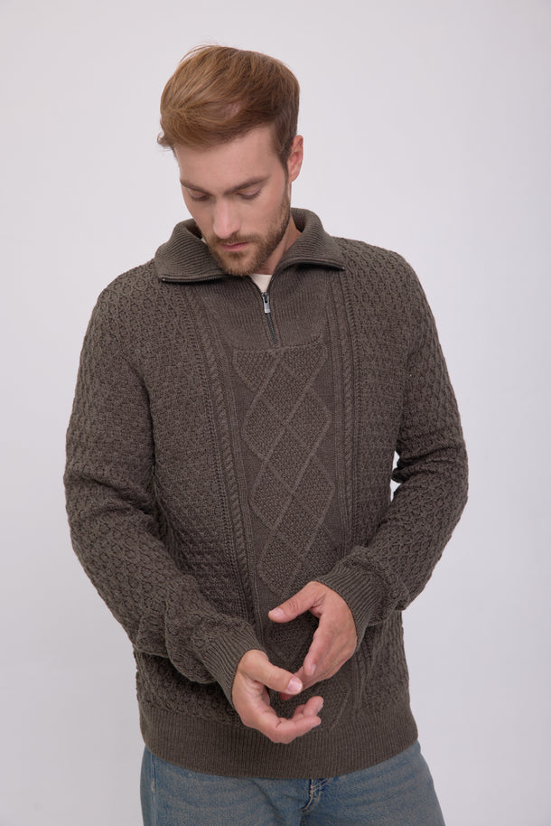 Product SWEATER BLUNORTH - Olive Night Detail:MELANGE - Image 1