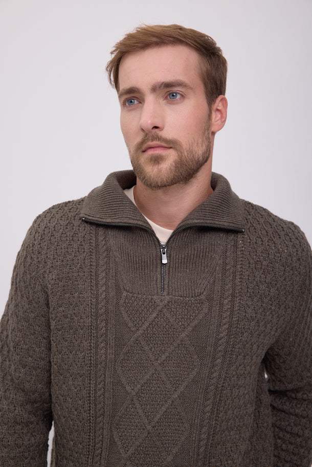 Product SWEATER BLUNORTH - Olive Night Detail:MELANGE - Image 3