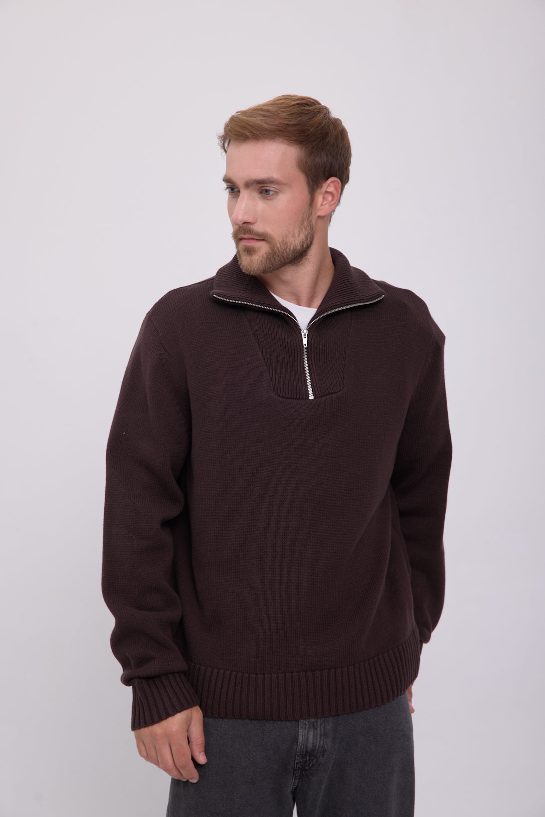 SWEATER WIDE TEJIDO CON CIERRE FREDERIKSBERG - Chocolate Torte