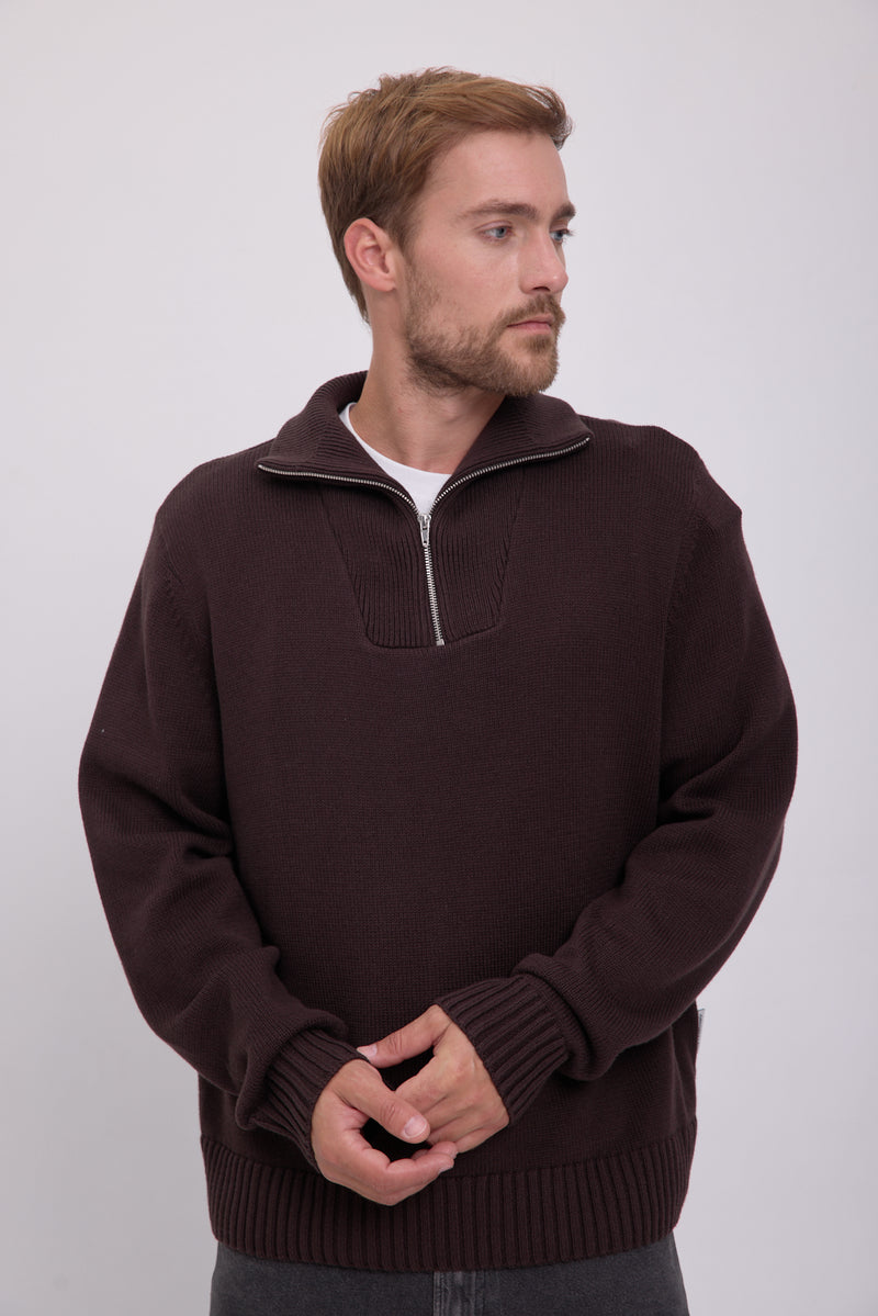 SWEATER WIDE TEJIDO CON CIERRE FREDERIKSBERG - Chocolate Torte