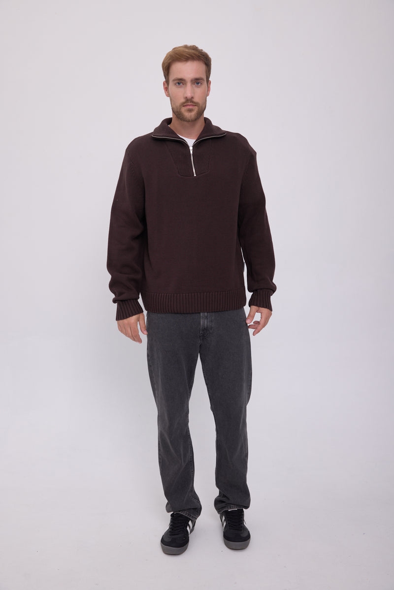 SWEATER WIDE TEJIDO CON CIERRE FREDERIKSBERG - Chocolate Torte