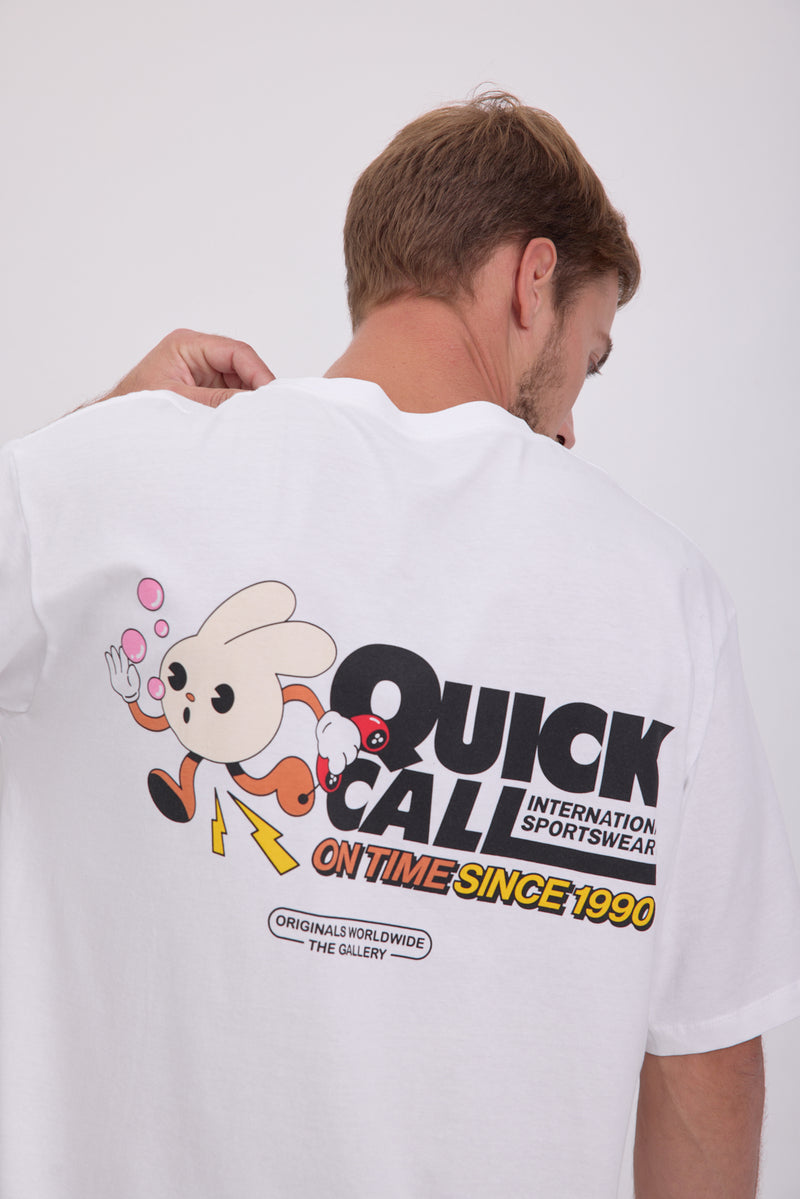 POLERA SALON - Bright White Print:RUNNING RABBIT