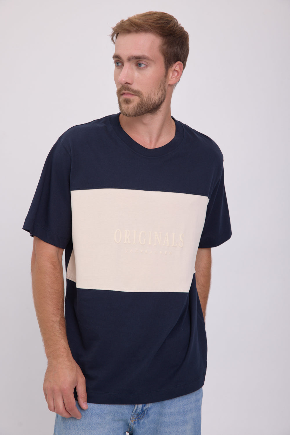 POLERA FREDERIKSBERG MARGATE - Sky Captain Detail:ANTIQUE WHITE BLOCKING