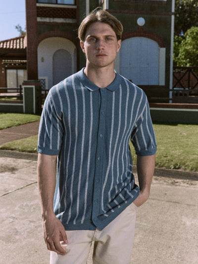 POLO RELAXED TEJIDO RAYAS EMIL - Oceanview Stripes:w. Cloud Dancer stripes