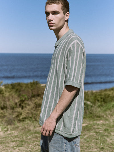 POLO RELAXED TEJIDO RAYAS EMIL - Iceberg Green Stripes:w. Cloud Dancer stripes