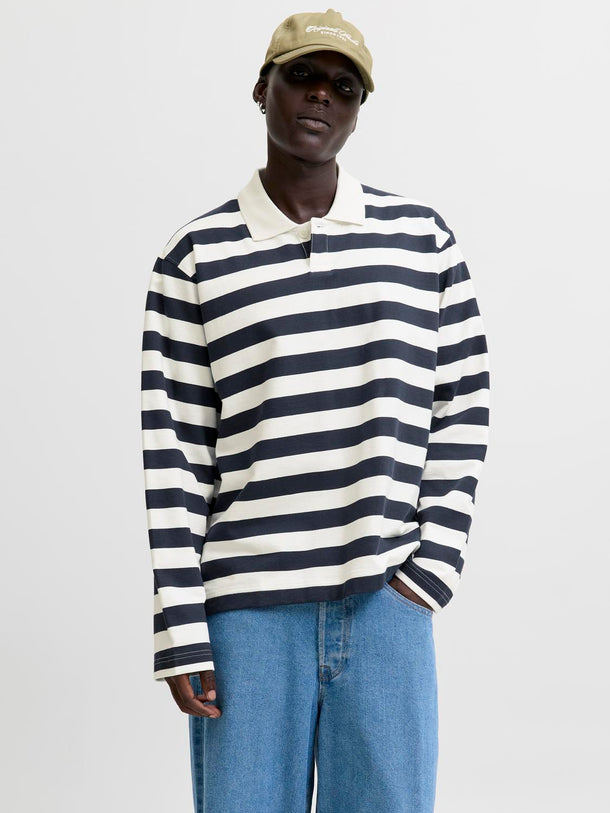 Product POLERÓN LOOSE POLO LLECKER -Cloud Dancer Stripes:SKY CAPTAIN - Image 1