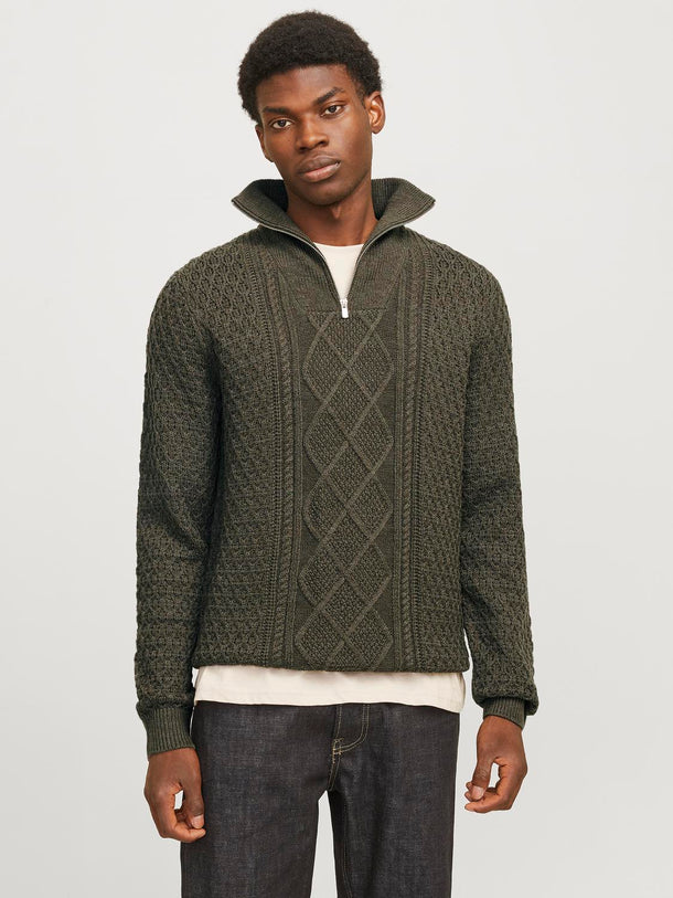 Product SWEATER TRENZADO CON CUELLO ALTO BLUNORTH - Olive Night Detail:MELANGE - Image 2