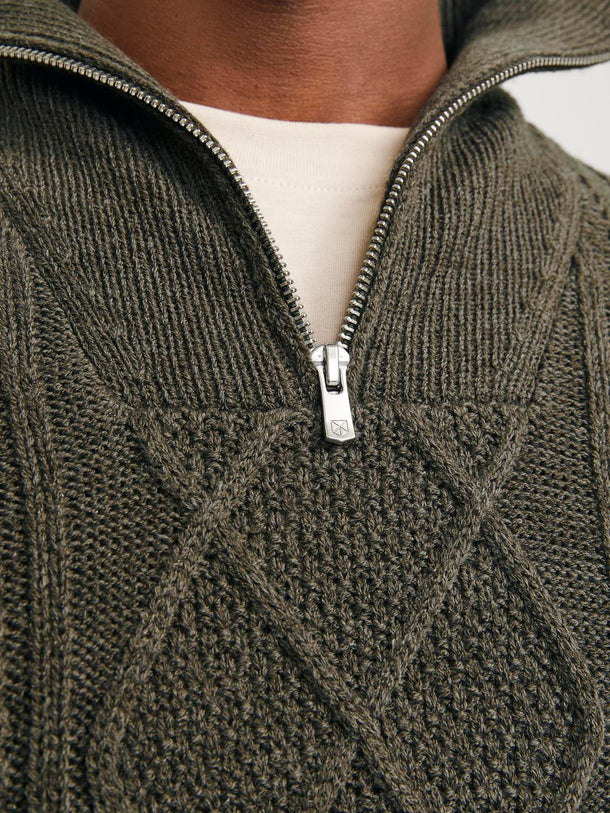 Product SWEATER TRENZADO CON CUELLO ALTO BLUNORTH - Olive Night Detail:MELANGE - Image 6