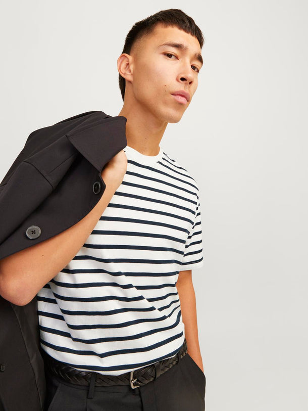 Product POLERA ORGANIC BÁSICA - Cloud Dancer Stripes:NAVY BLAZER - Image 8