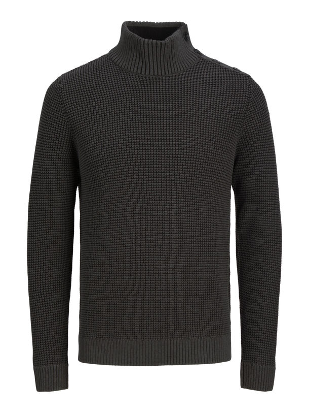 Product SWEATER ERIK - Black Detail:Twist w. Asphalt. Button shoulder - Image 1