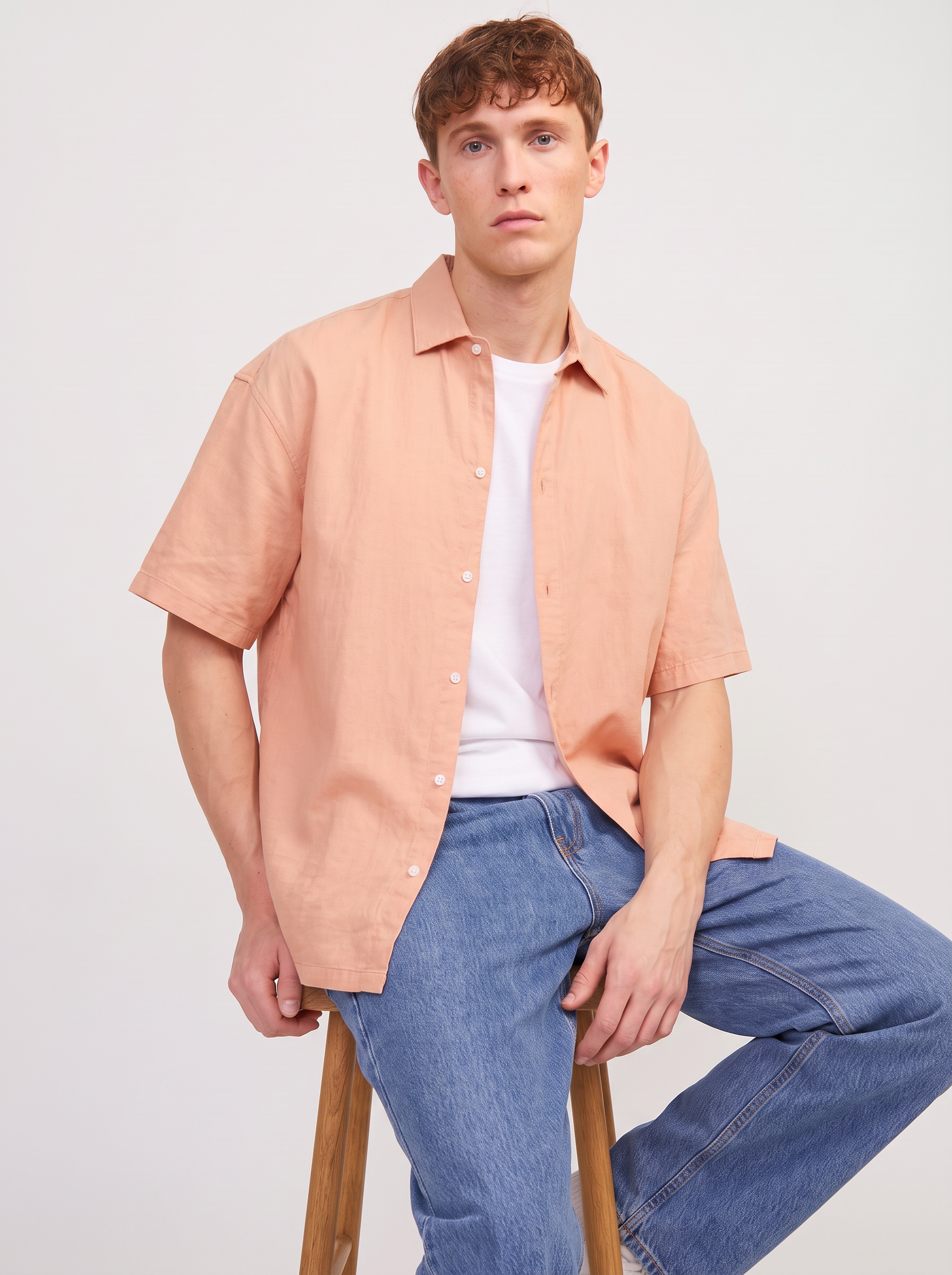 CAMISA FARO DE LINO OVERSIZE - Peach Dust Detail:POCKET