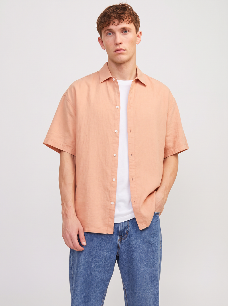 CAMISA FARO DE LINO OVERSIZE - Peach Dust Detail:POCKET