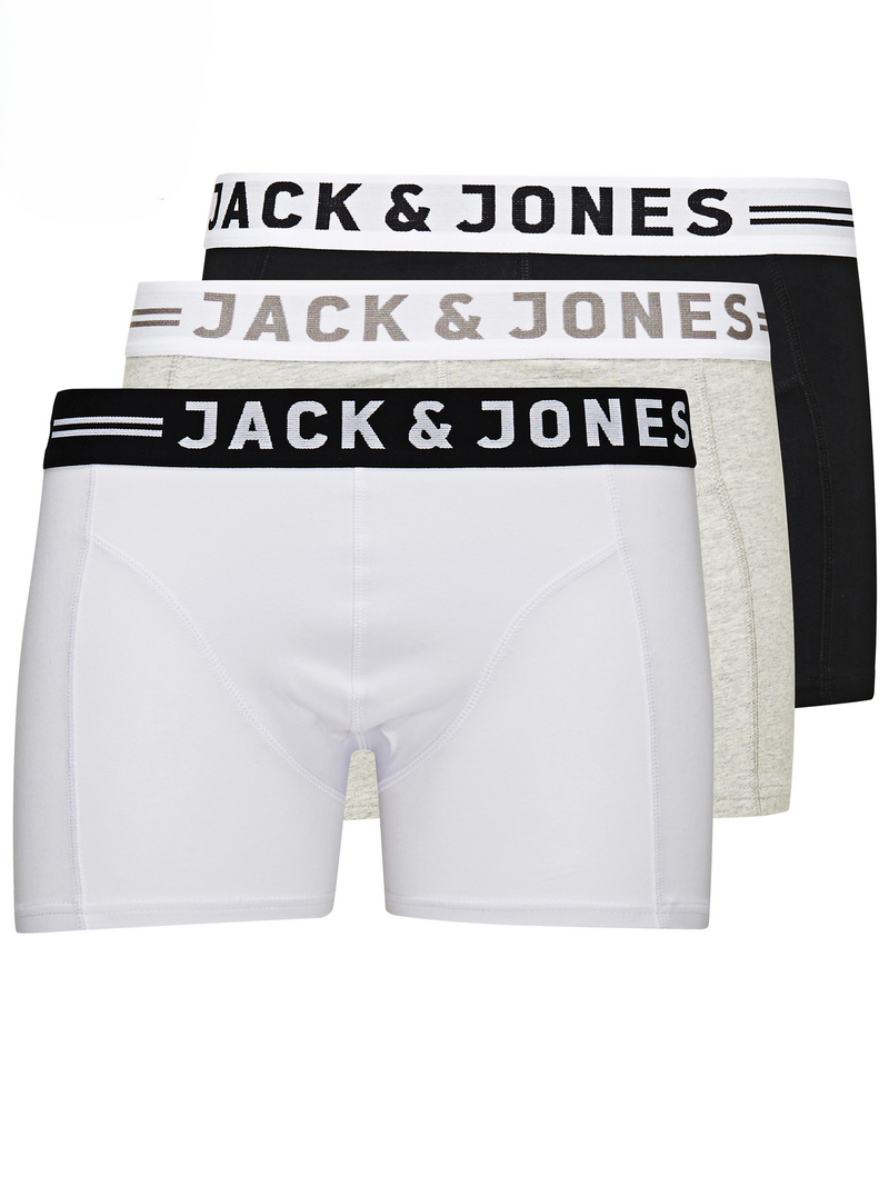 PACK "SENSE" 3 BOXERS TRUNKS-Black Detail:White/Light Grey Mel.